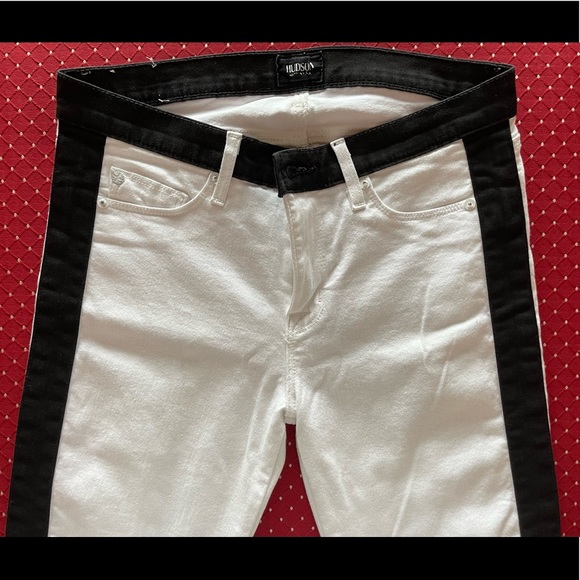 Hudson “Leeloo” color-block / tuxedo-stripe super skinny crop jeans - Picture 2 of 9